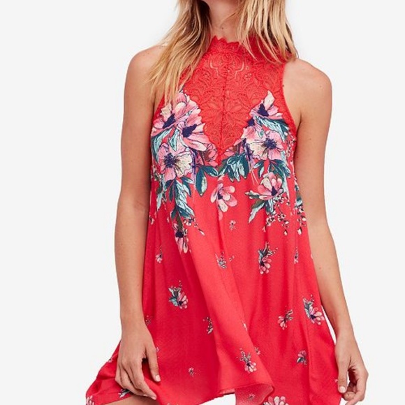 Free People Shea Printed Mini Dress in Red Hot - Picture 2 of 8